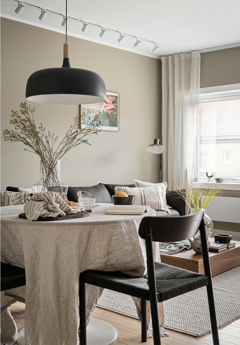 Warm light in a kept home.